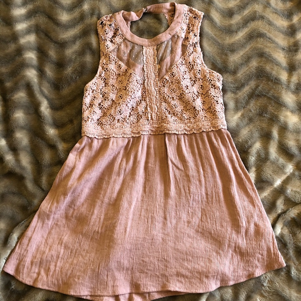 Tru Self Mauve Lace Tunic Tank Top M
